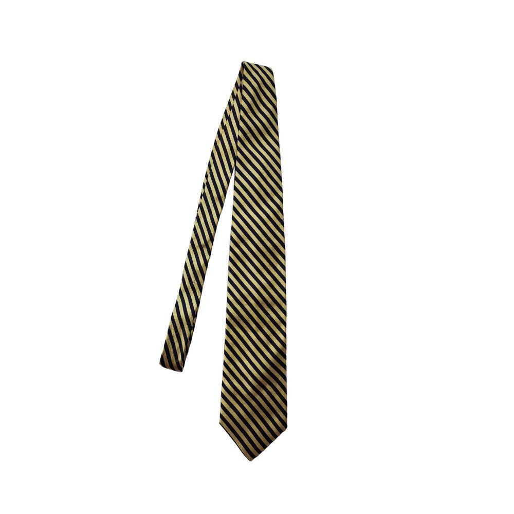 Brooks Brothers Makers Navy Blue Gold Striped 100% Silk Neck Tie‎
